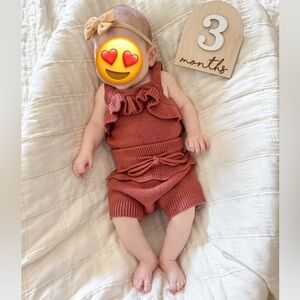 Brown Knitted Sleeveless Camisole & Elastic Waist Shorts set | 0-6 Months